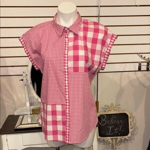 Christopher & Banks 100% Cotton Pink Checkered Button Down Shirt